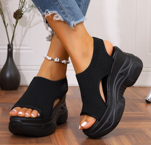 Hot Summer New Fish-mouth Shoes Fairy Wind Platform Bottom High Heeled Flying Wedge Thick Sole Sports Sandals For Women