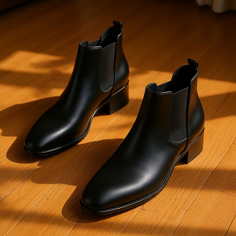 Classic Men Black Leather Chelsea Formal Ankle Boots