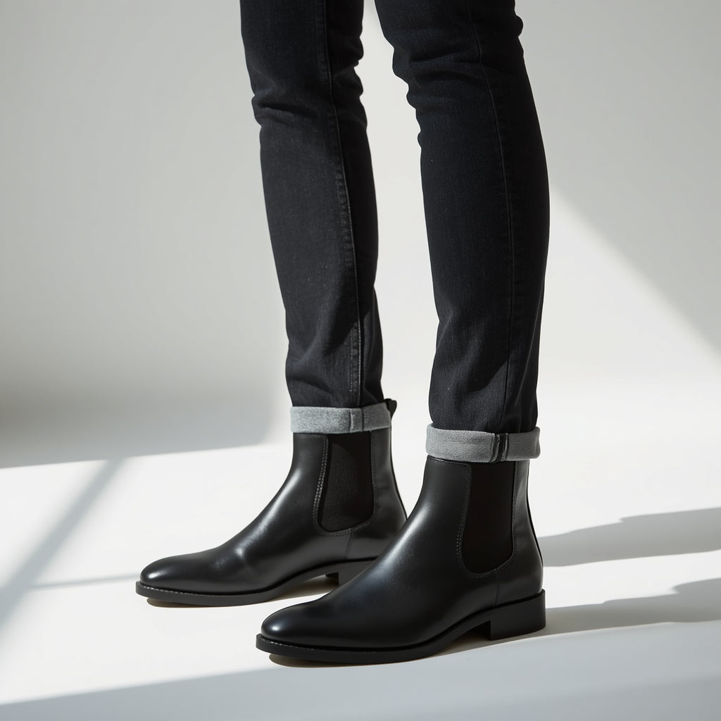 Classic Men Black Leather Chelsea Formal Ankle Boots