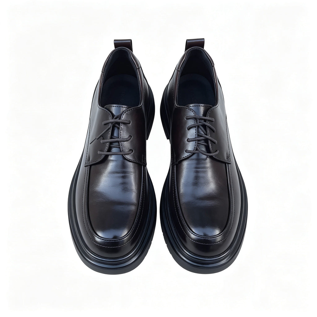 Men's Dark Leather Platform Derby Flats
