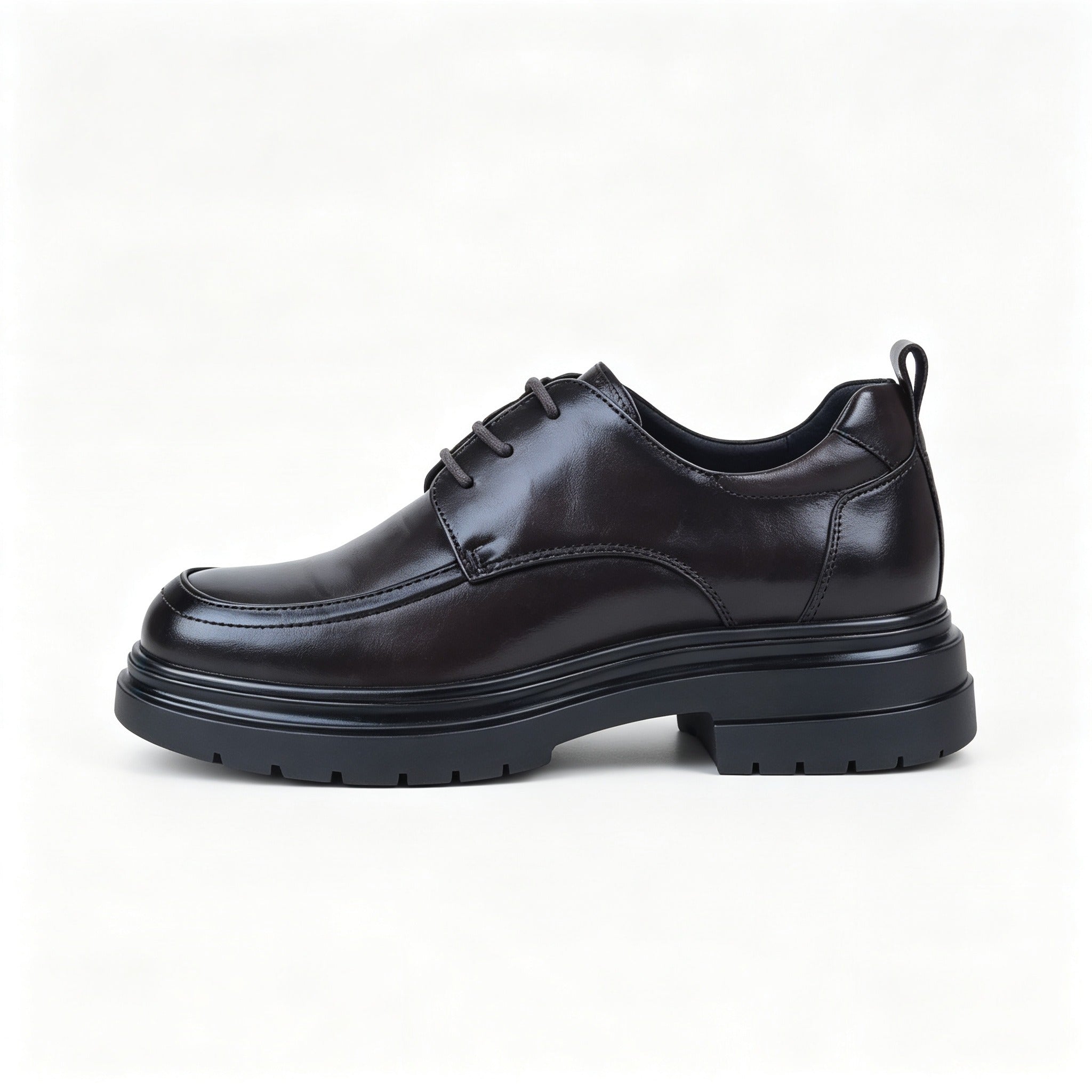 Men's Dark Leather Platform Derby Flats