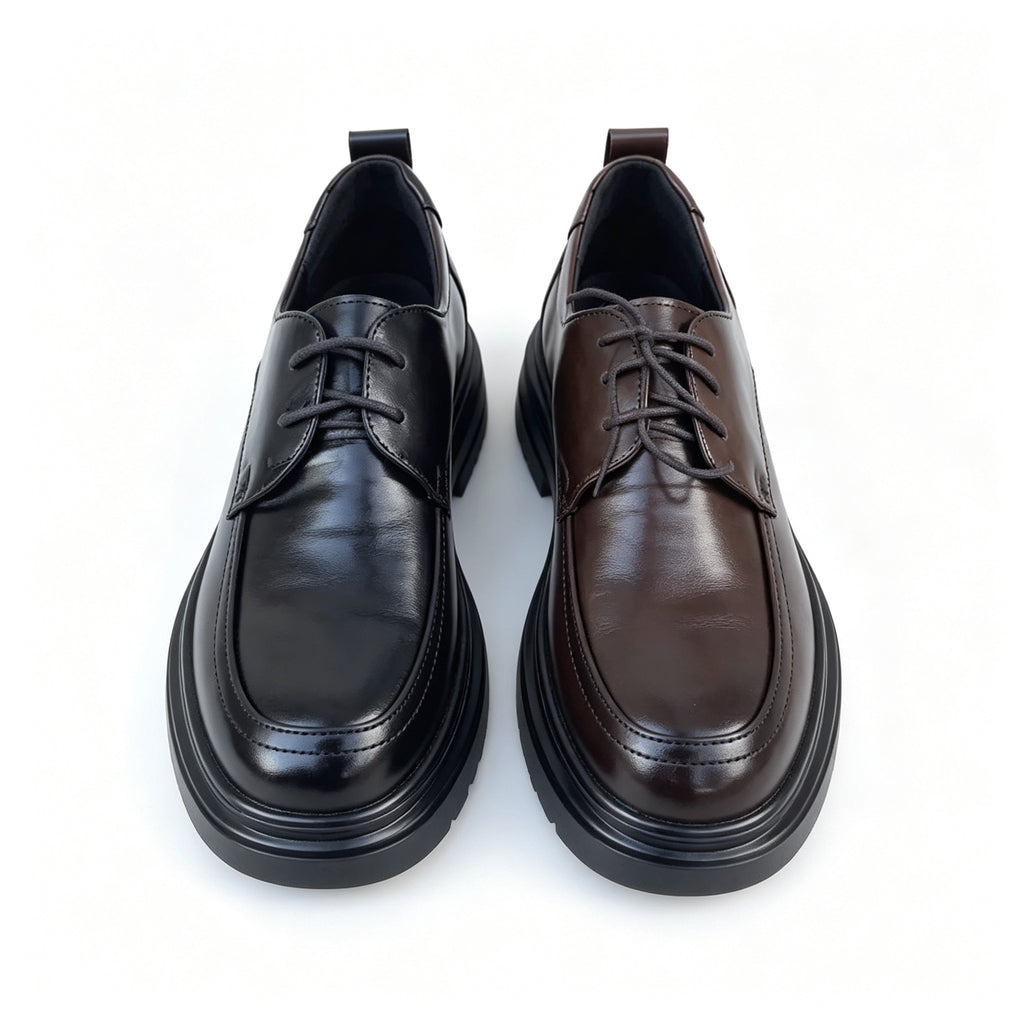 Men's Dark Leather Platform Derby Flats