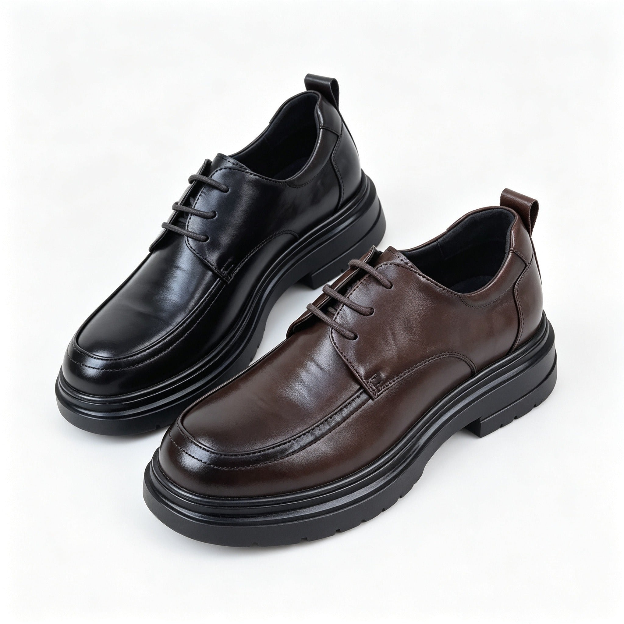 Men's Dark Leather Platform Derby Flats