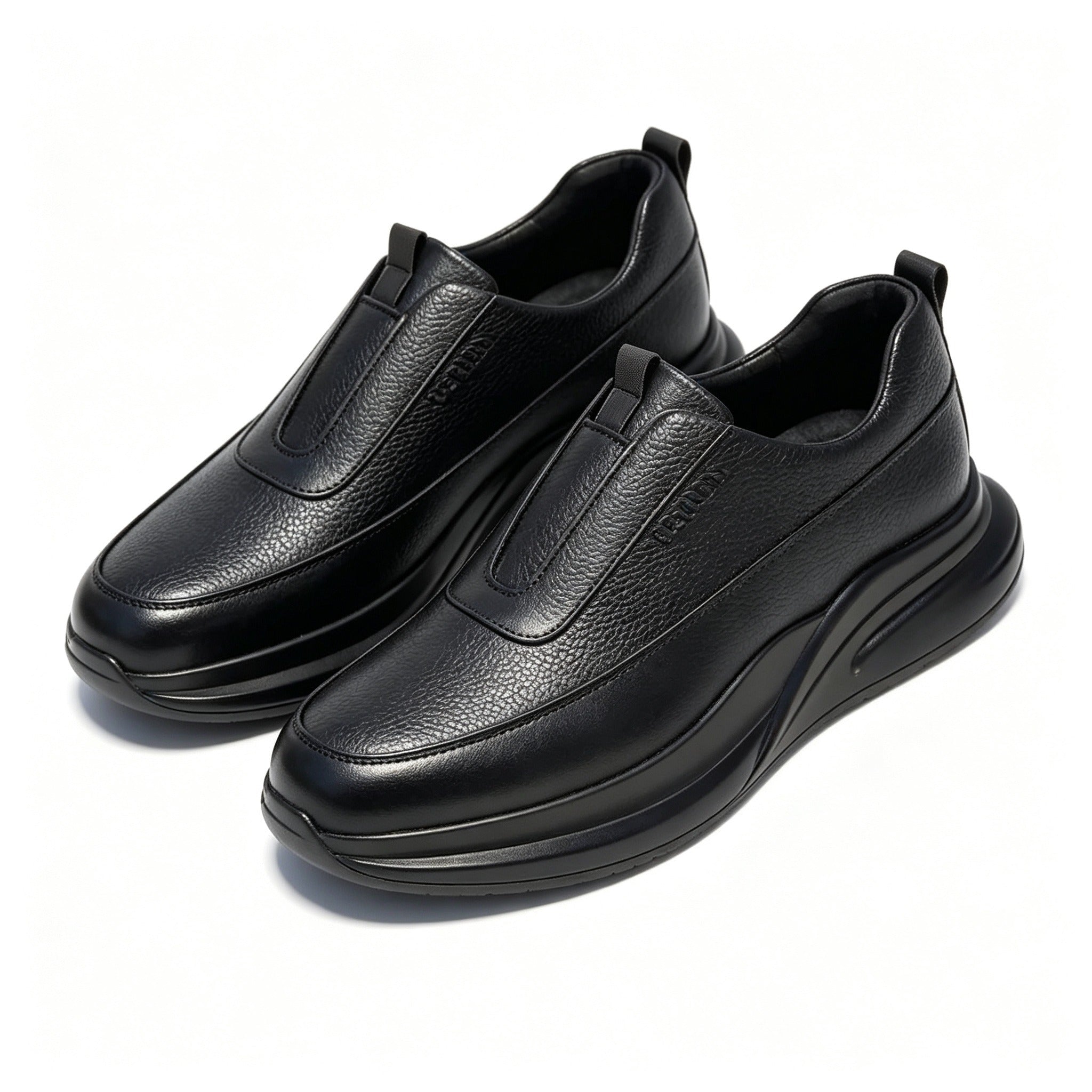 Men Brown Grain Leather Slip On Platform Casual Shoes