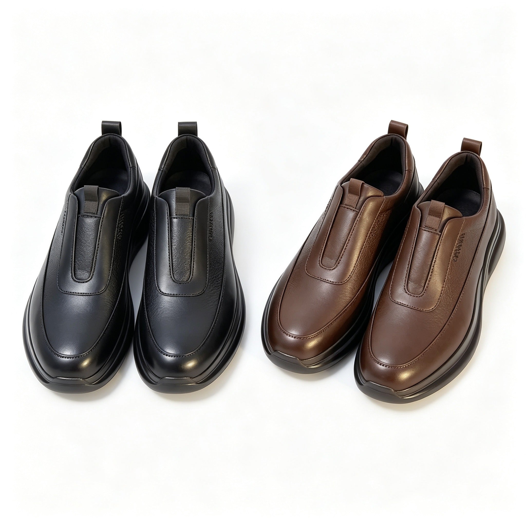 Men Brown Grain Leather Slip On Platform Casual Shoes