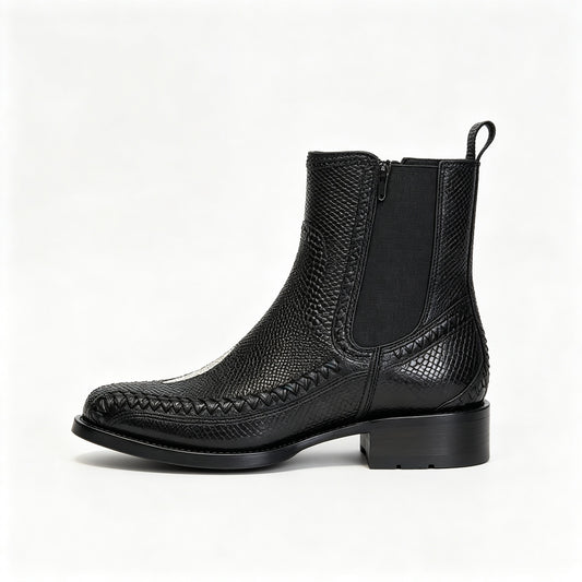 Men Black Stingray Woven Western Chelsea Ankle Boots