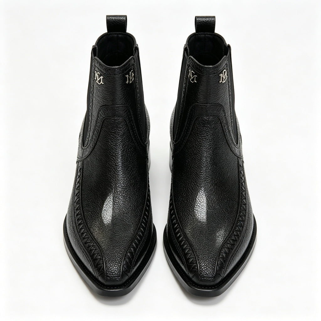 Men Black Stingray Woven Western Chelsea Ankle Boots