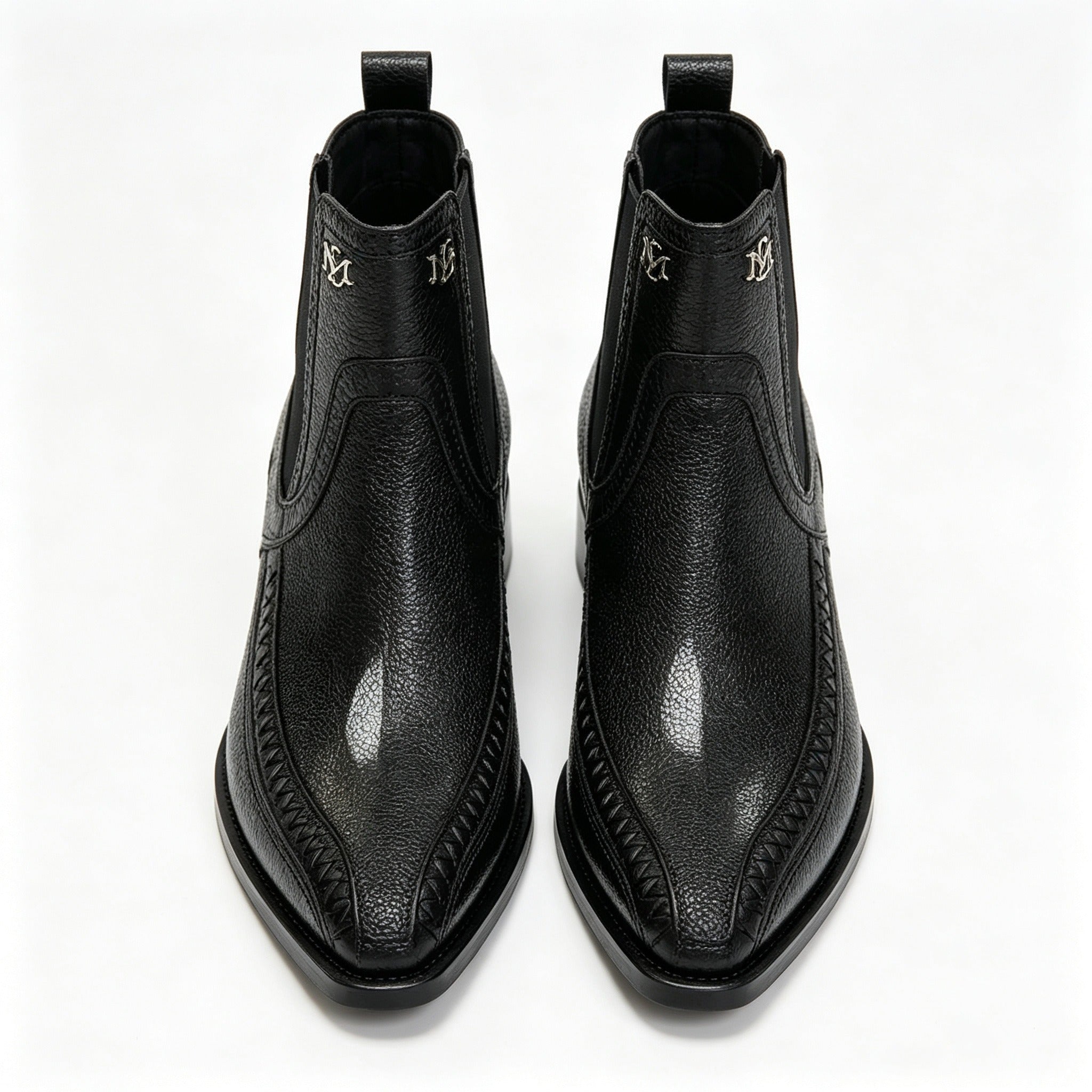 Men Black Stingray Woven Western Chelsea Ankle Boots