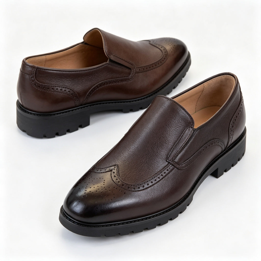 Italian Made Men Wingtip Brogue Leather Loafers