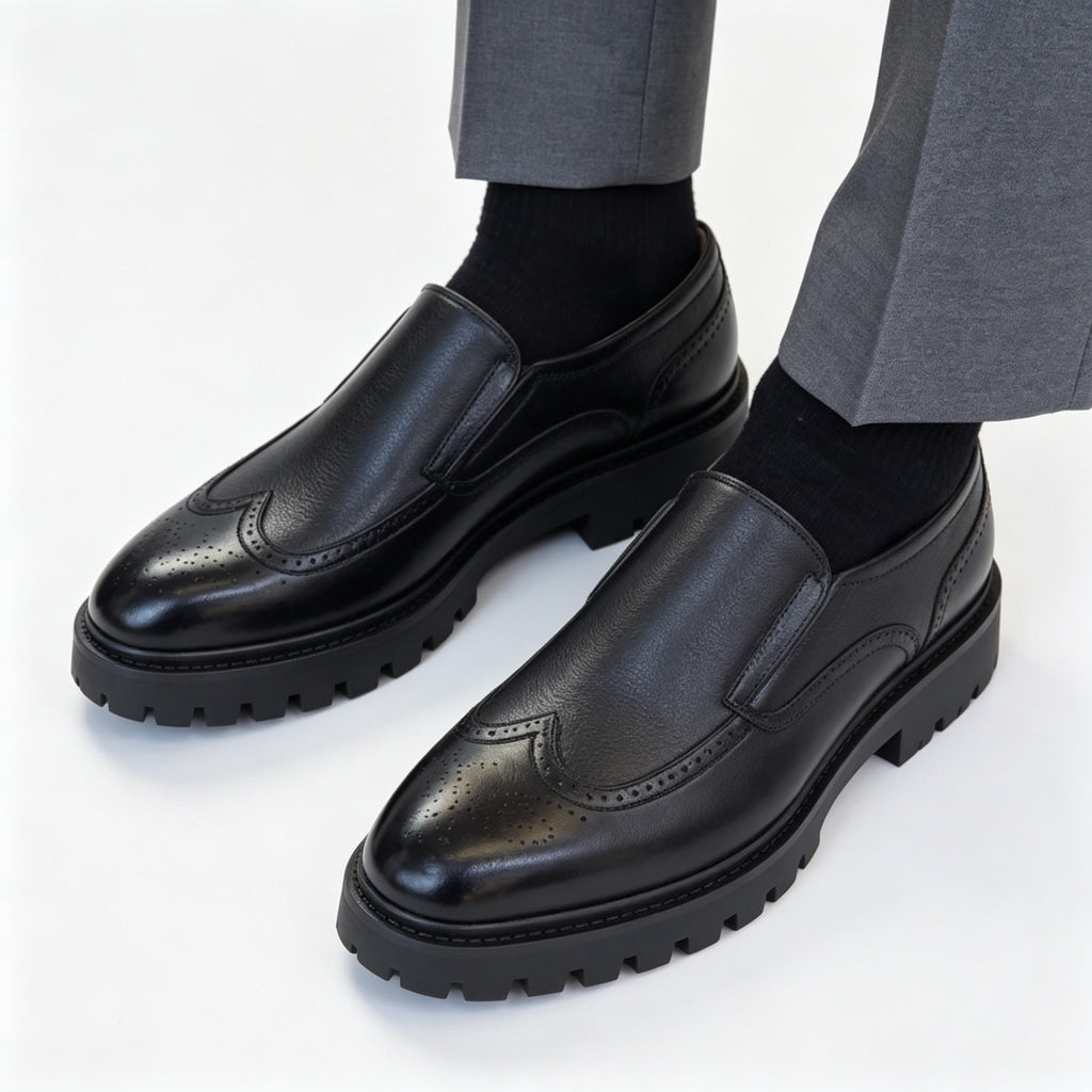 Italian Made Men Wingtip Brogue Leather Loafers