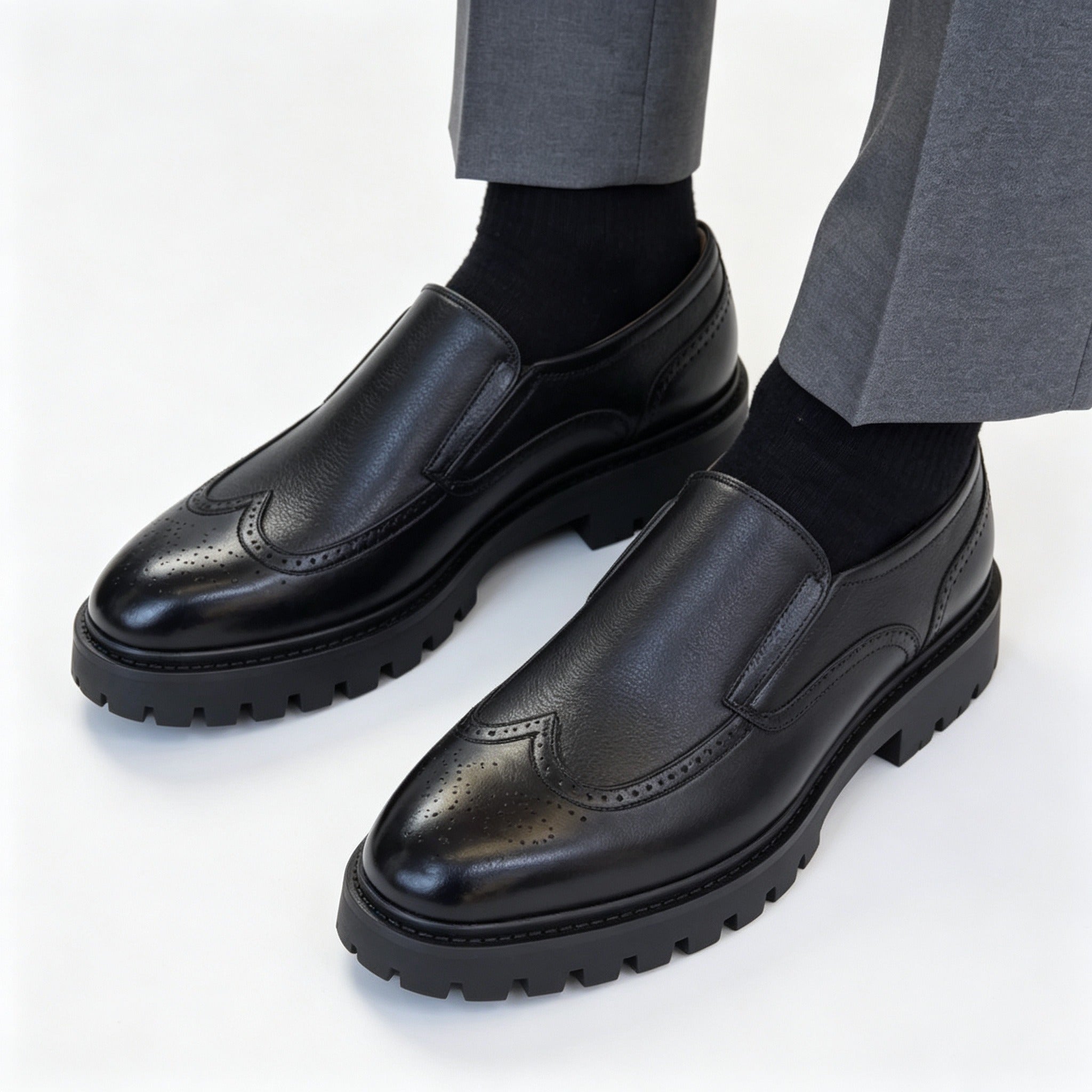 Italian Made Men Wingtip Brogue Leather Loafers
