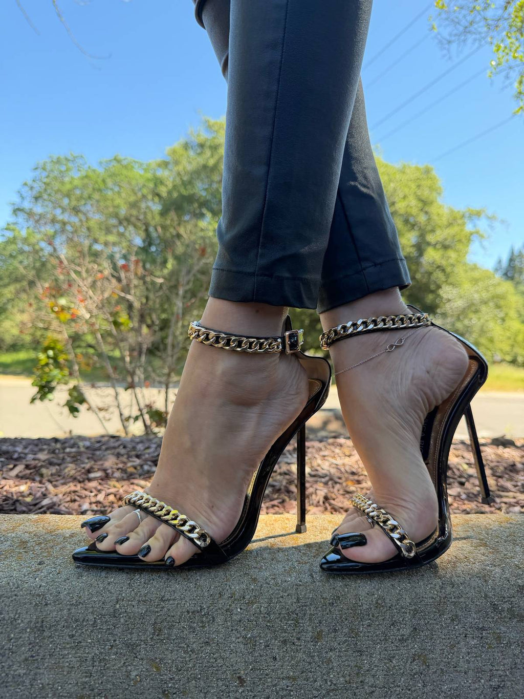 Chunky Chain Strap Pointed-Toe Stiletto Sandals | Glamourous Night Out Heels