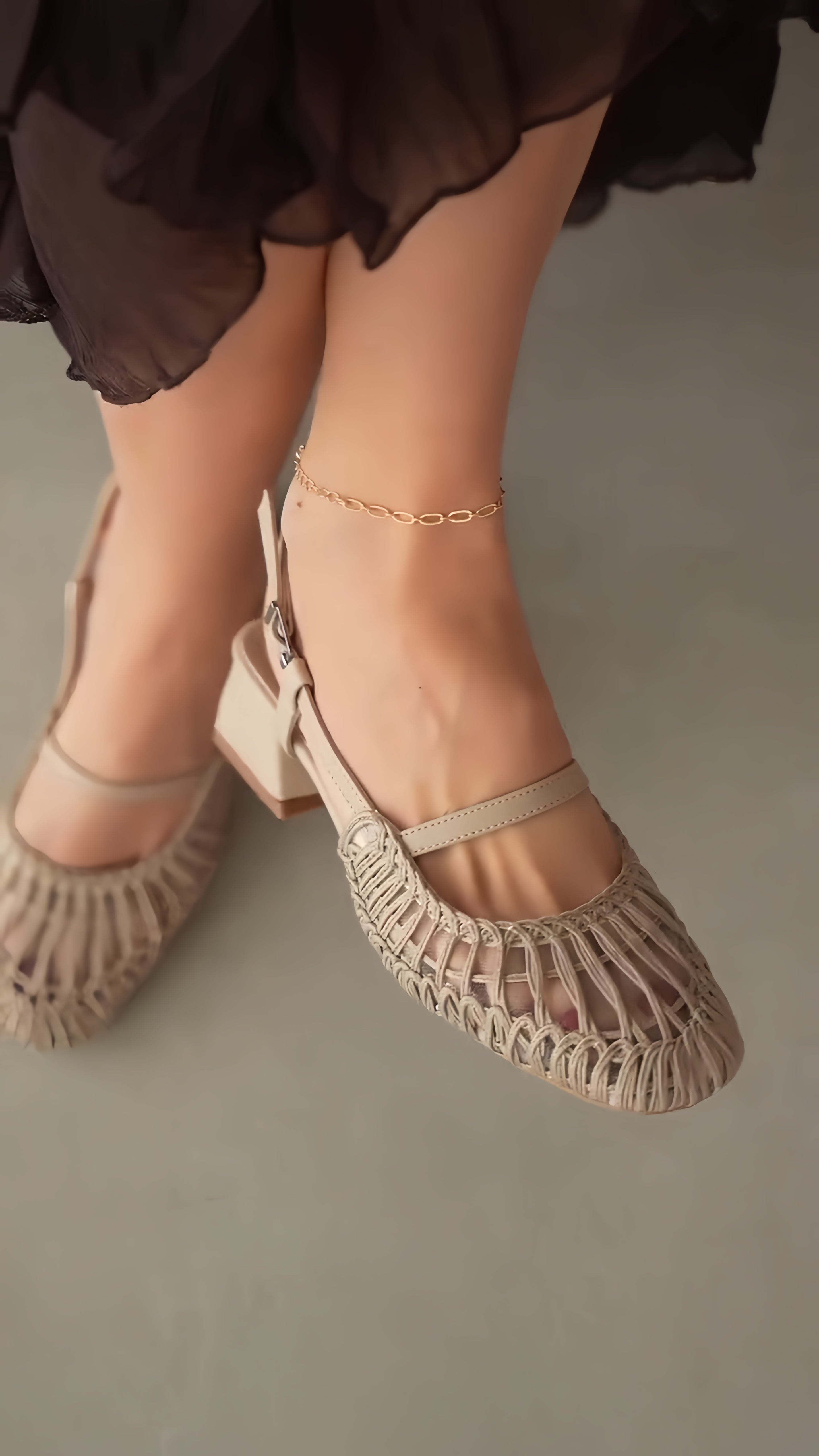 Boho Macrame Mesh Slingback Mary Jane Flats
