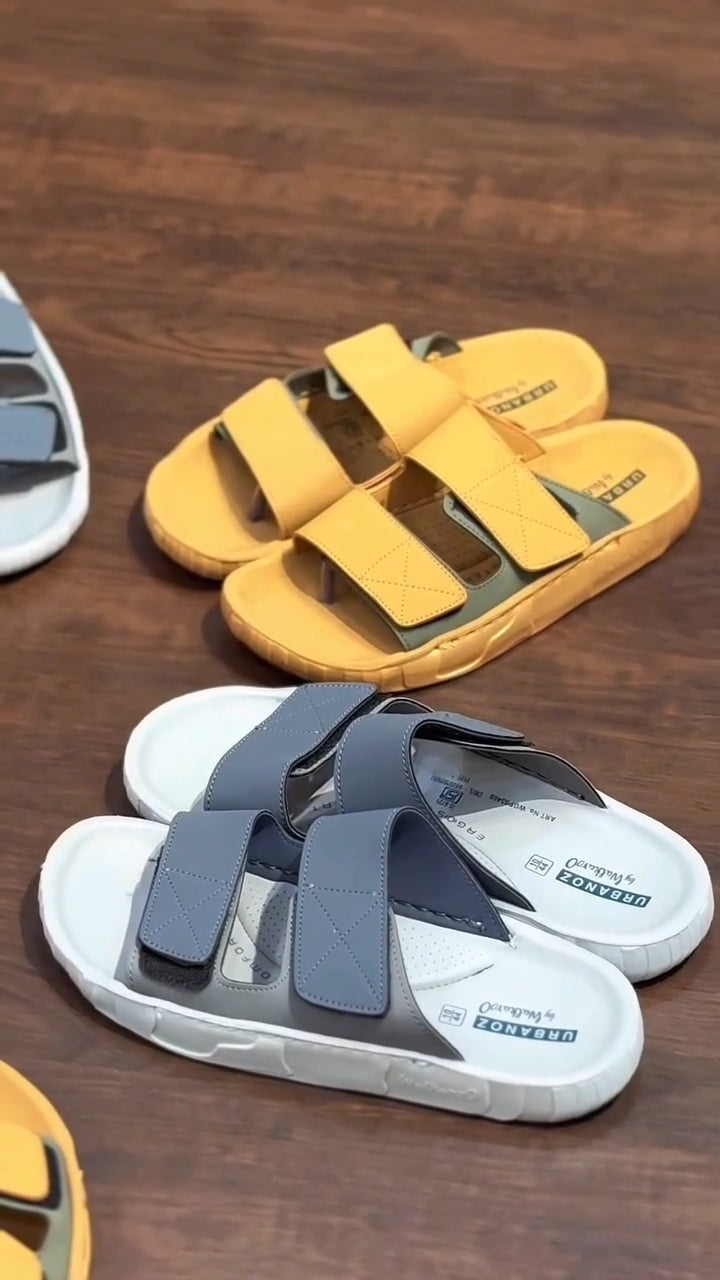 Verdancer Men's Adjustable Platform Sandals, Gray/yellow Sports Open-toe Loafers