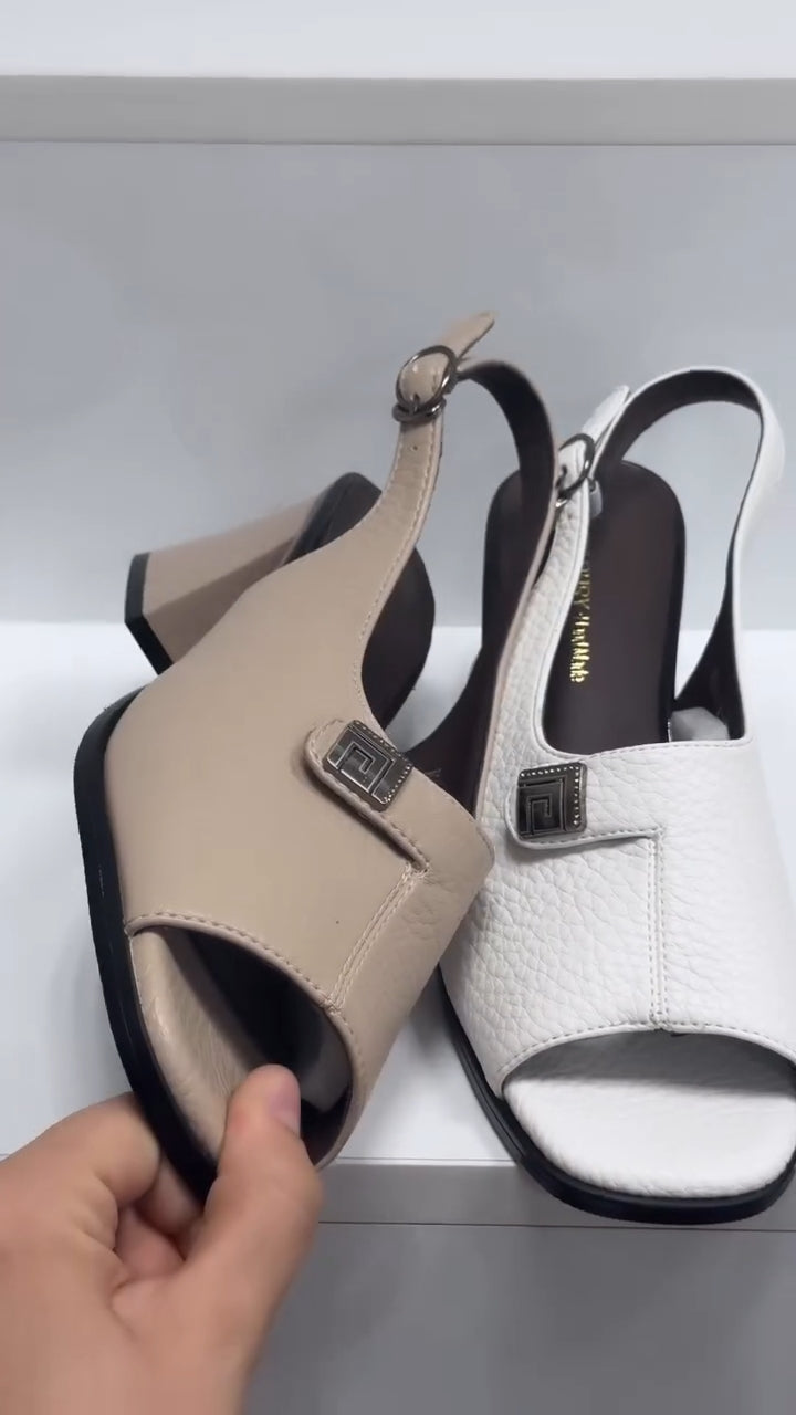 Thick Heel Backless Sandals, Square-toed Leather Backless Heels, Casual Thick Heel Women's Shoes