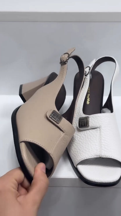 Thick Heel Backless Sandals, Square-toed Leather Backless Heels, Casual Thick Heel Women's Shoes
