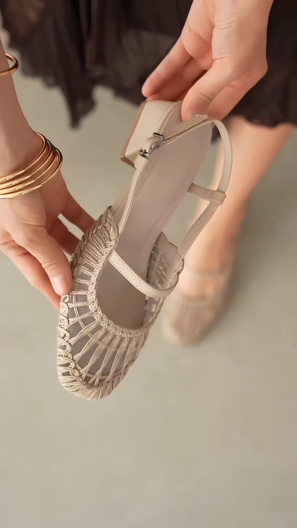 Boho Macrame Mesh Slingback Mary Jane Flats