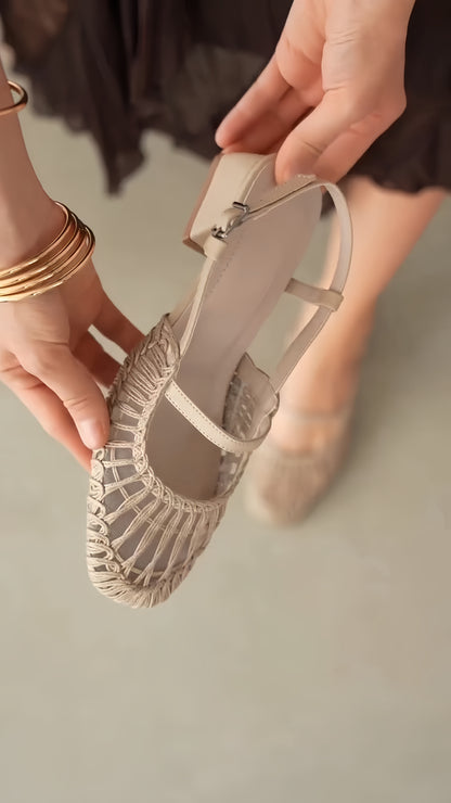 Boho Macrame Mesh Slingback Mary Jane Flats