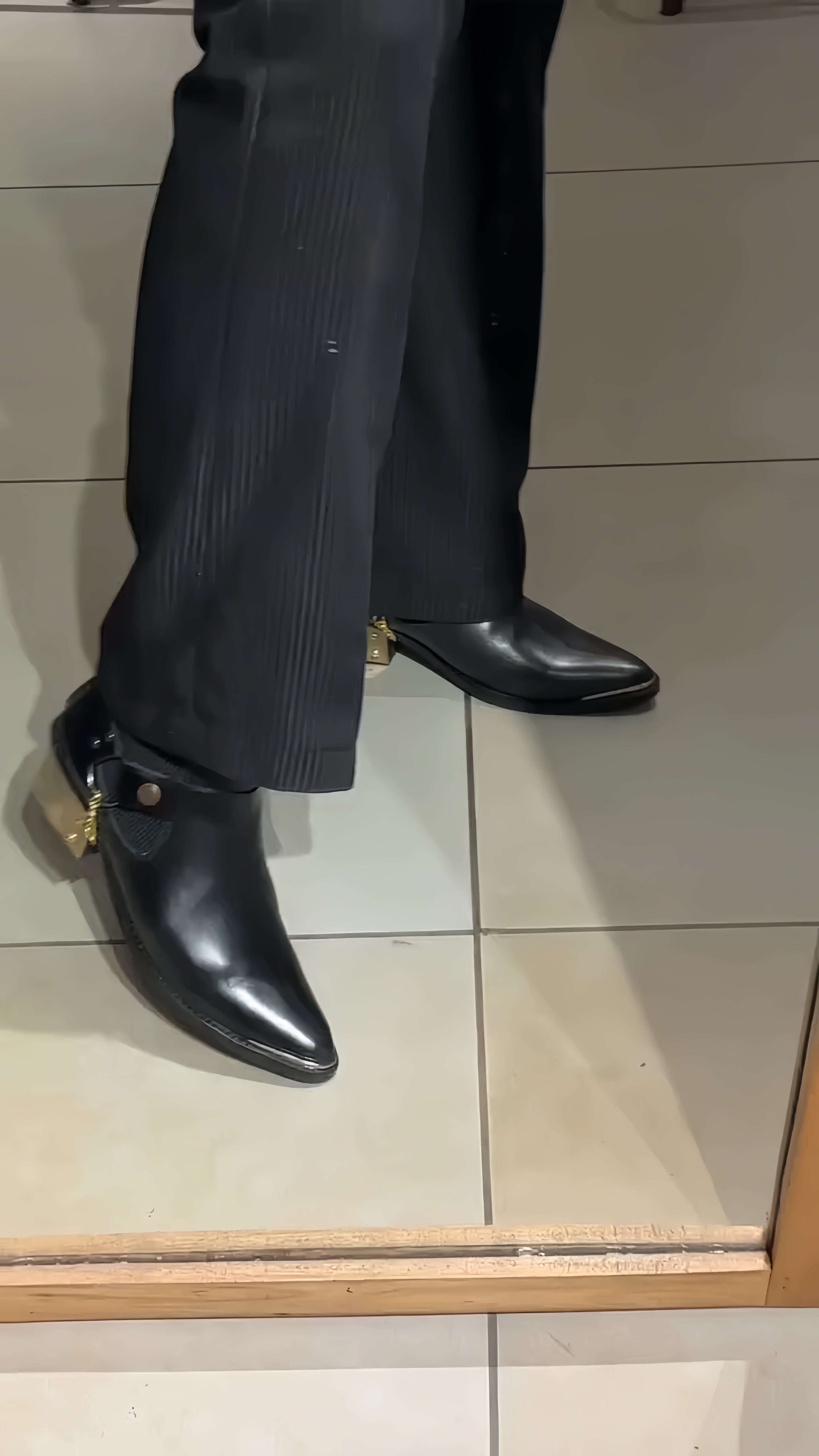 Pointed Toe Chelsea Boots, Black Leather Western Ankle Boots With Gold Heel