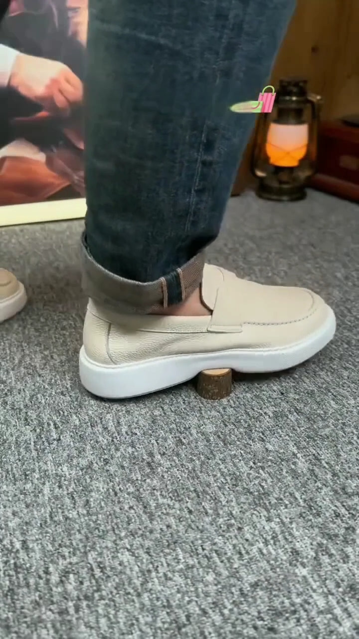 Men's Grain Leather Slip-on Loafer White Casual Driving Shoes