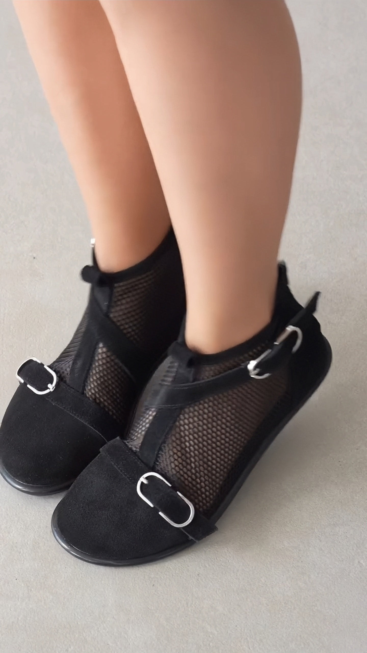 Retro Suede Mesh Buckle Ankle Boots, Breathable Cutout Booties For Women