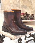 Men's Genuine Leather Python Print Boots With Zipper