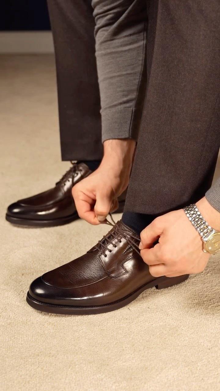Polished Dark Brown Leather Derby Dress Shoes