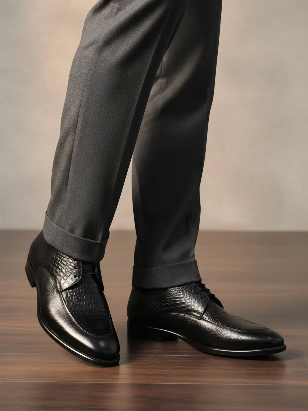 Men's Croc Embossed Leather Oxford Shoes Black Formal Business Shoes
