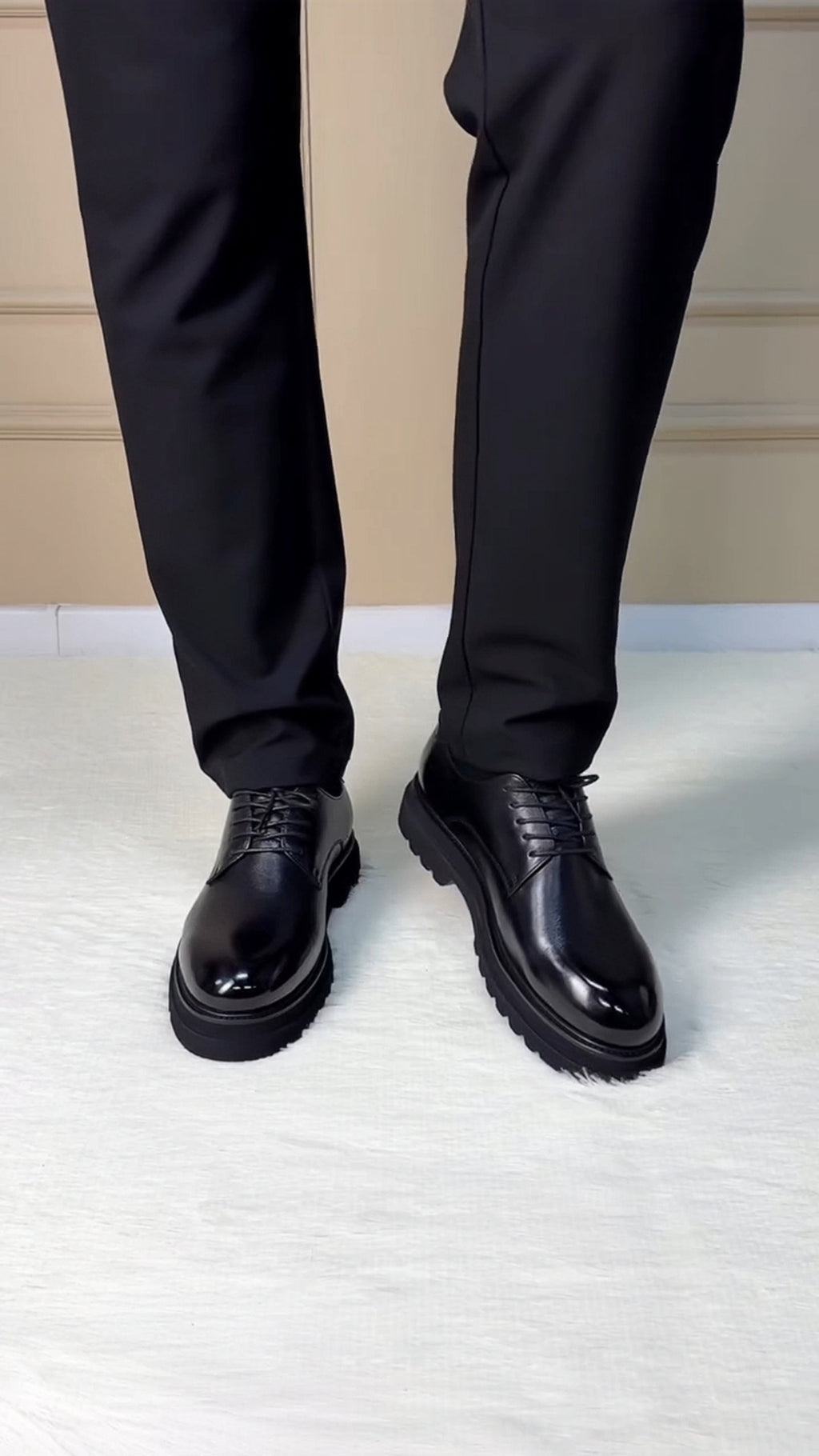 Glossy Black Chunky Platform Derby Dress Shoes