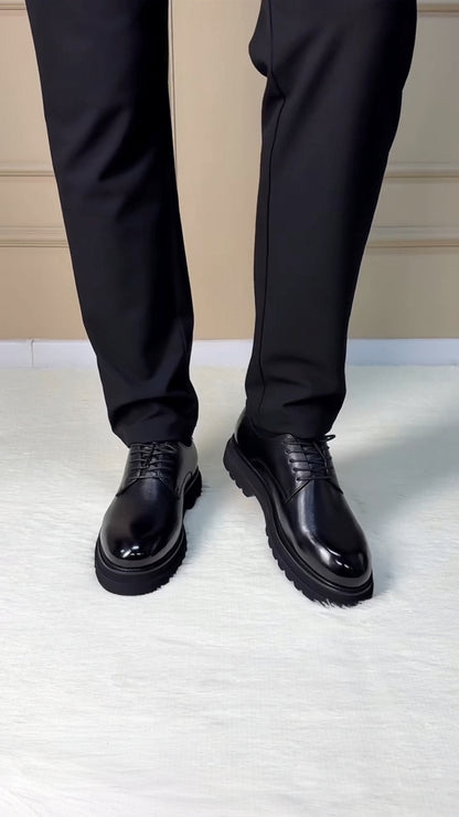 Glossy Black Chunky Platform Derby Dress Shoes