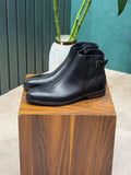Men's Navy Blue Leather Jodhpur Boots - Buckle Strap Side Zip Dress Ankle Boots