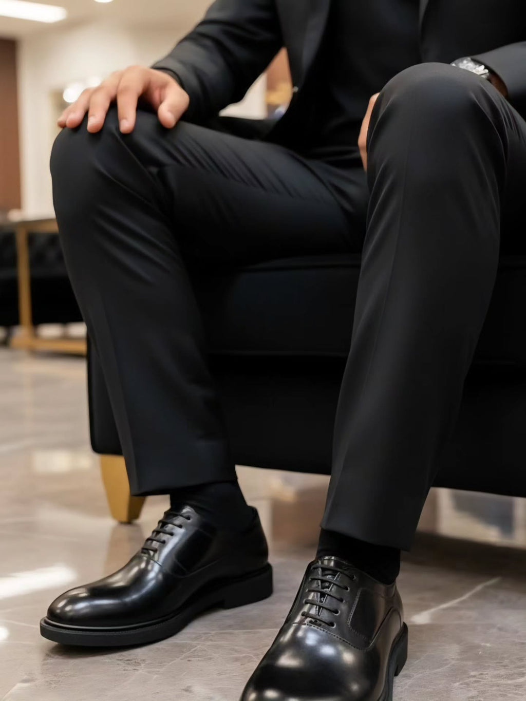 Men's Chunky Sole Oxford Shoes Black Leather Comfortable Formal Shoes