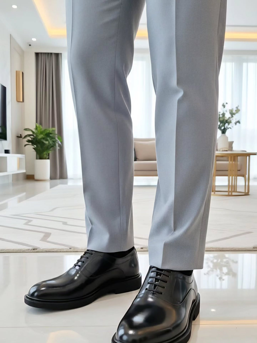 Men's Chunky Sole Oxford Shoes Black Leather Comfortable Formal Shoes