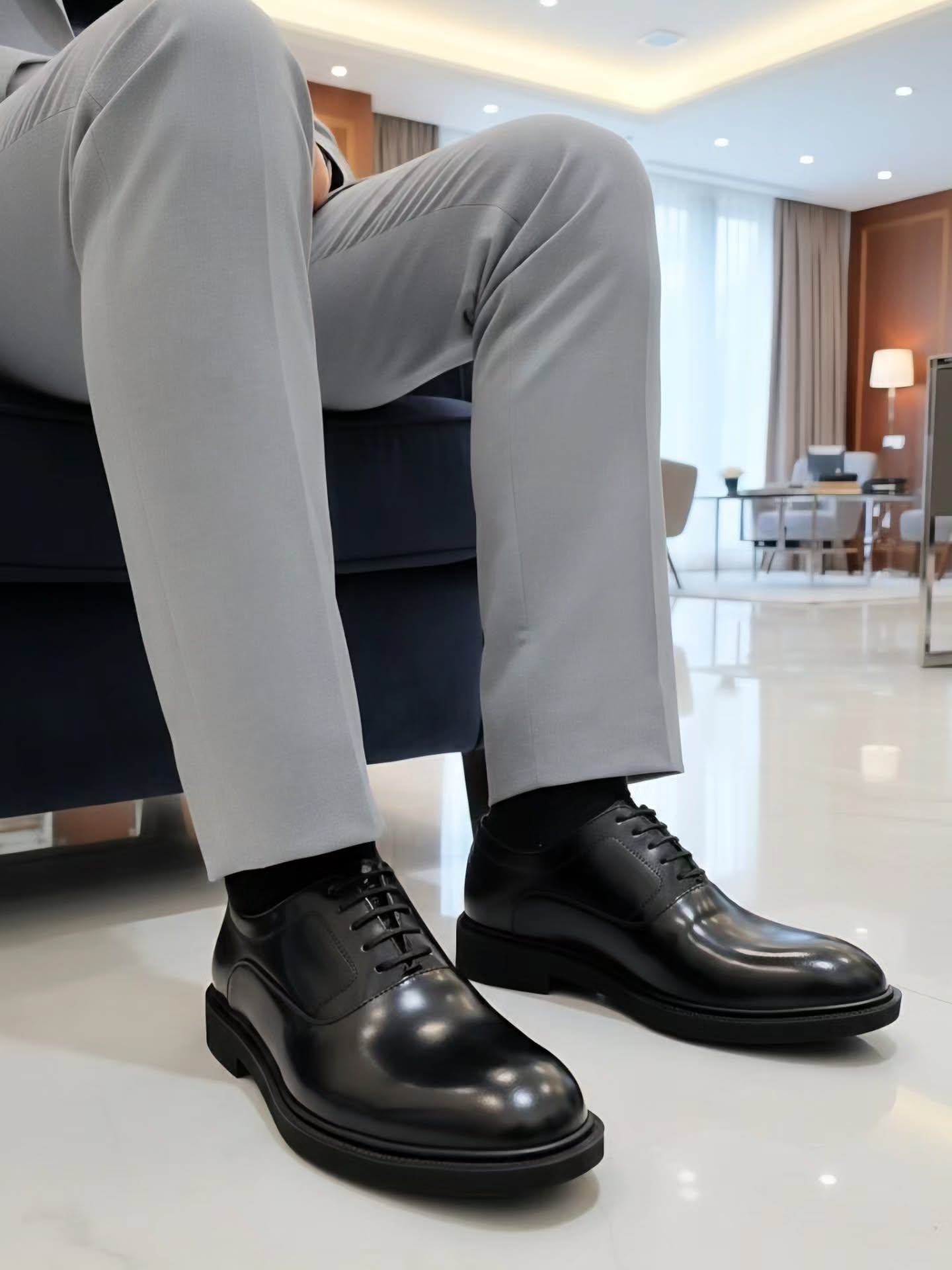Men's Chunky Sole Oxford Shoes Black Leather Comfortable Formal Shoes