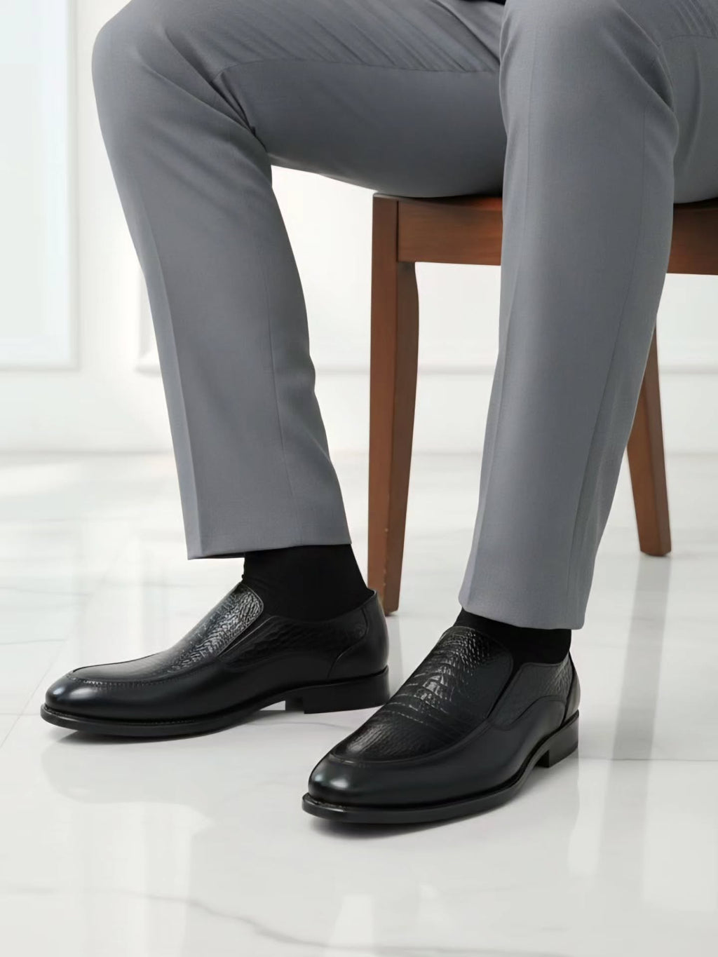 Men's Croc Embossed Leather Oxford Shoes Black Formal Business Shoes