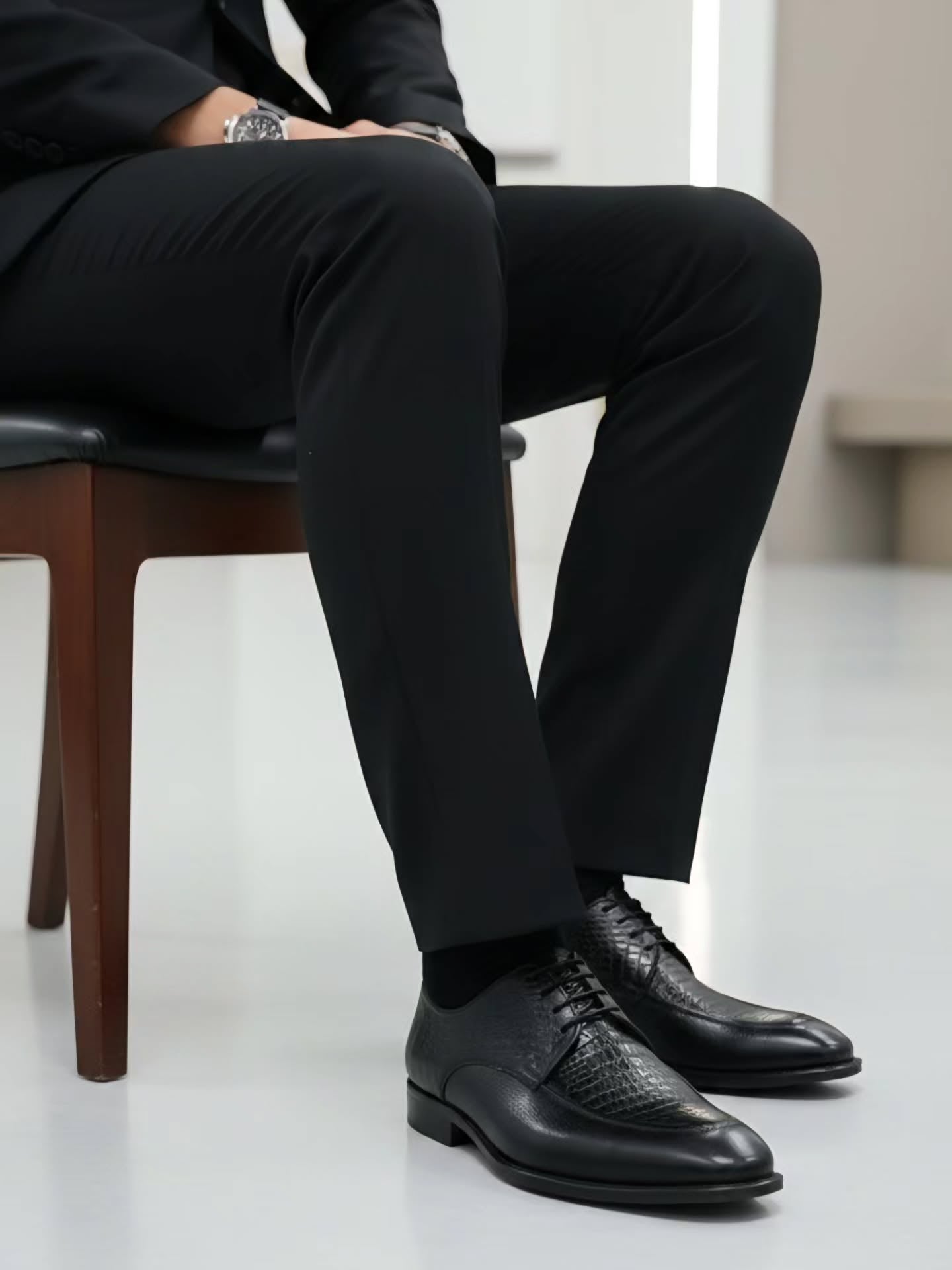 Men's Croc Embossed Leather Oxford Shoes Black Formal Business Shoes
