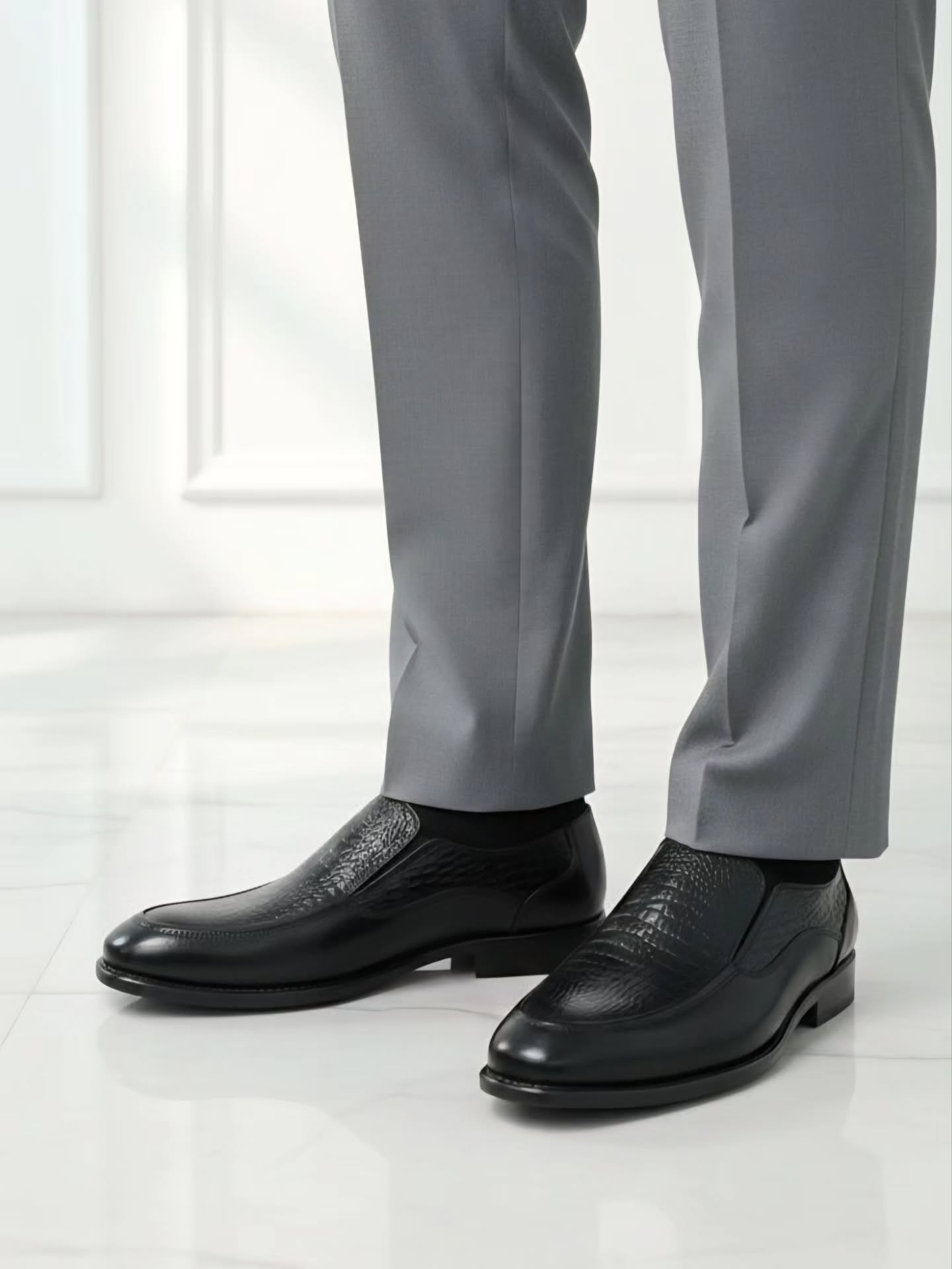 Men's Croc Embossed Leather Oxford Shoes Black Formal Business Shoes