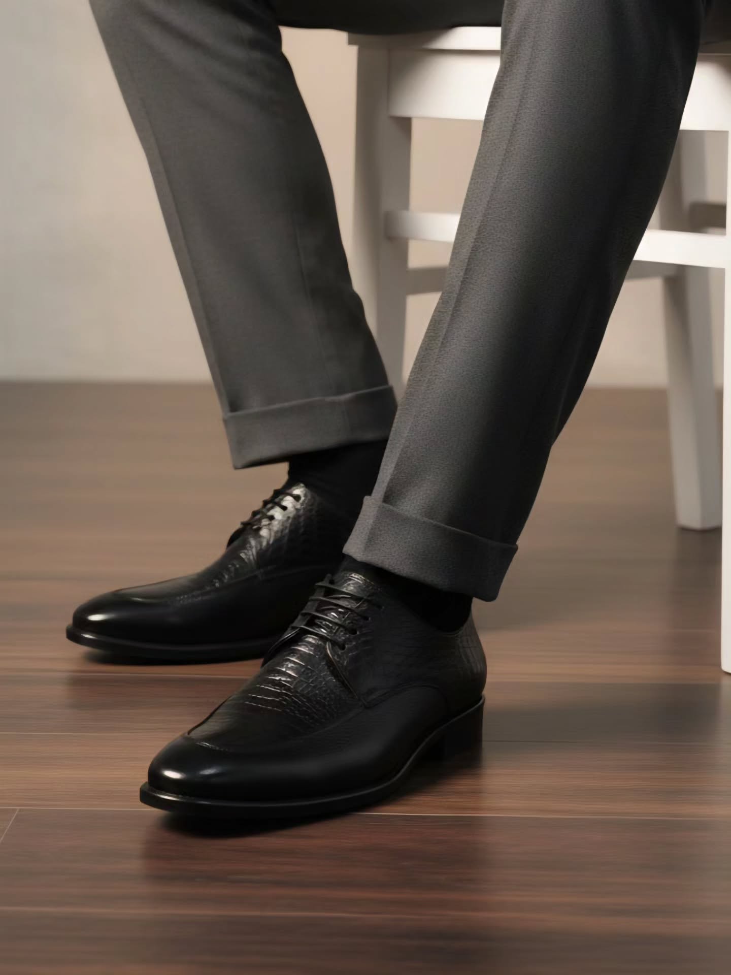 Men's Croc Embossed Leather Oxford Shoes Black Formal Business Shoes