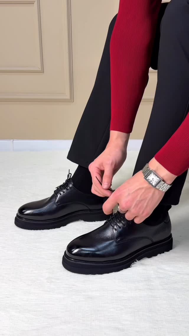 Glossy Black Chunky Platform Derby Dress Shoes