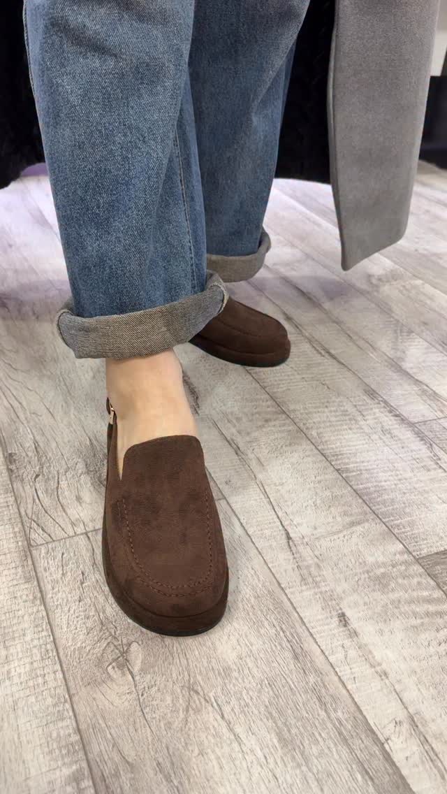 Men's Brown Suede Backless Loafers With Buckle-Casual Loafers For Everyday Life