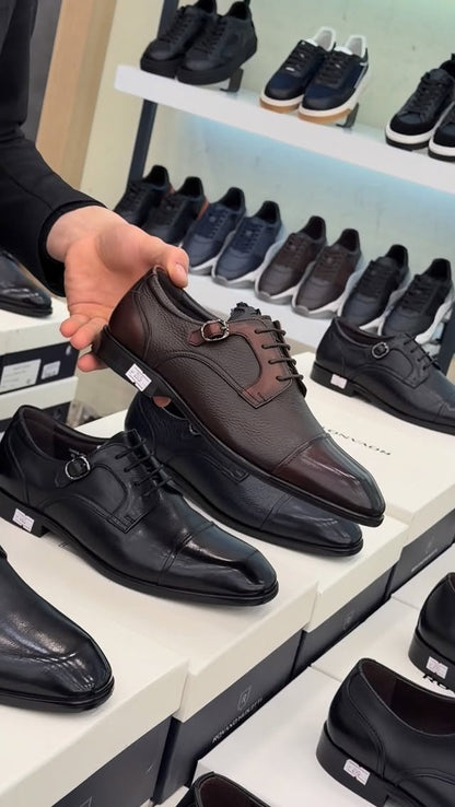 Men's Monk Strap Dress Shoes Brown Leather Cap Toe Formal Shoes