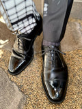 Men's Polished Leather Cap-Toe Oxford Shoes Formal Business Dress Shoes