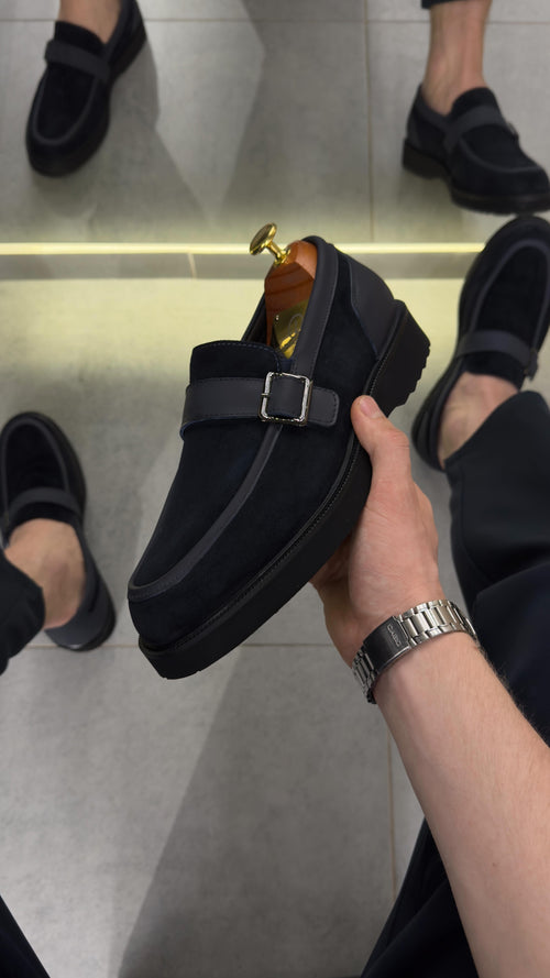 Classic Black Leather Monk Strap Loafers