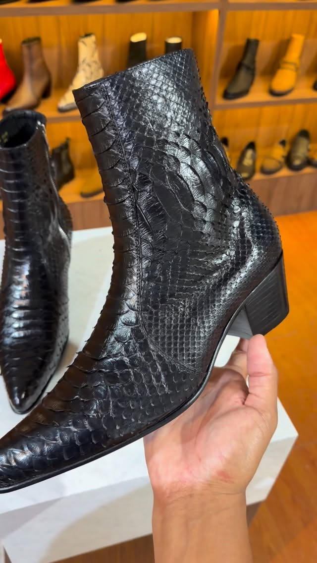 Men's Black Python Heel Western Boots