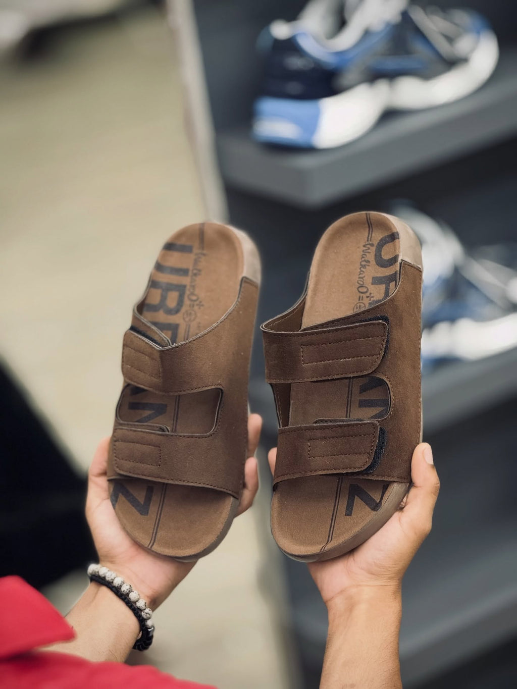 Men's Suede Slide Sandals Adjustable Strap Casual House Slippers