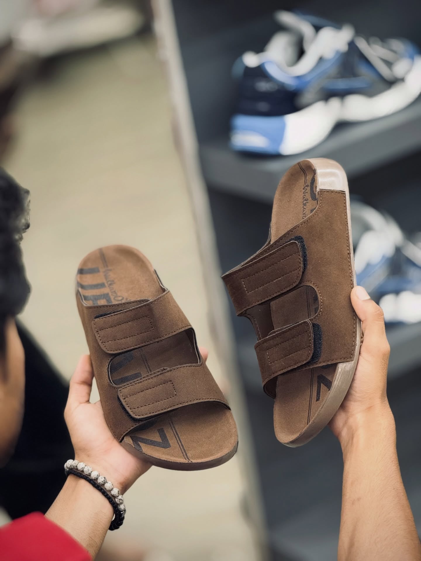 Men's Suede Slide Sandals Adjustable Strap Casual House Slippers