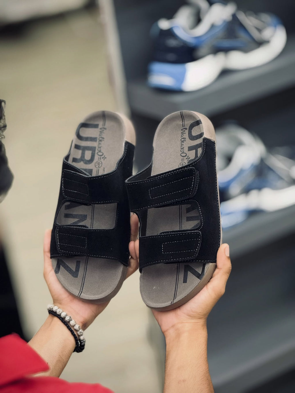 Men's Suede Slide Sandals Adjustable Strap Casual House Slippers
