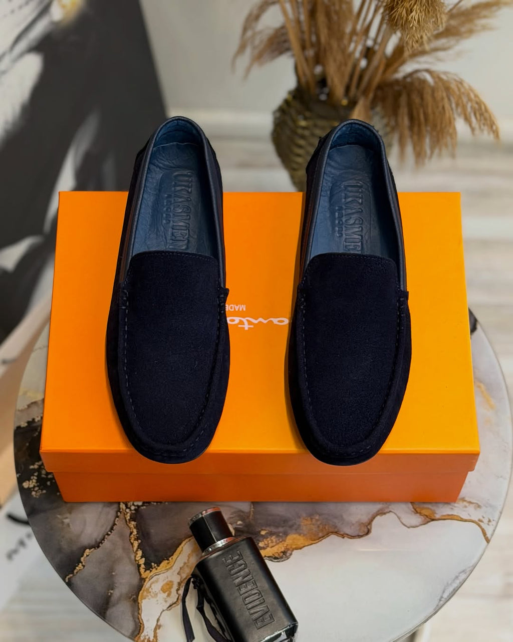 Men's Navy Suede Driving Loafers - Classic Casual Slip-Ons