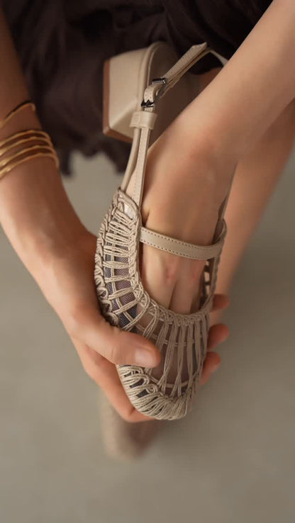 Boho Macrame Mesh Slingback Mary Jane Flats