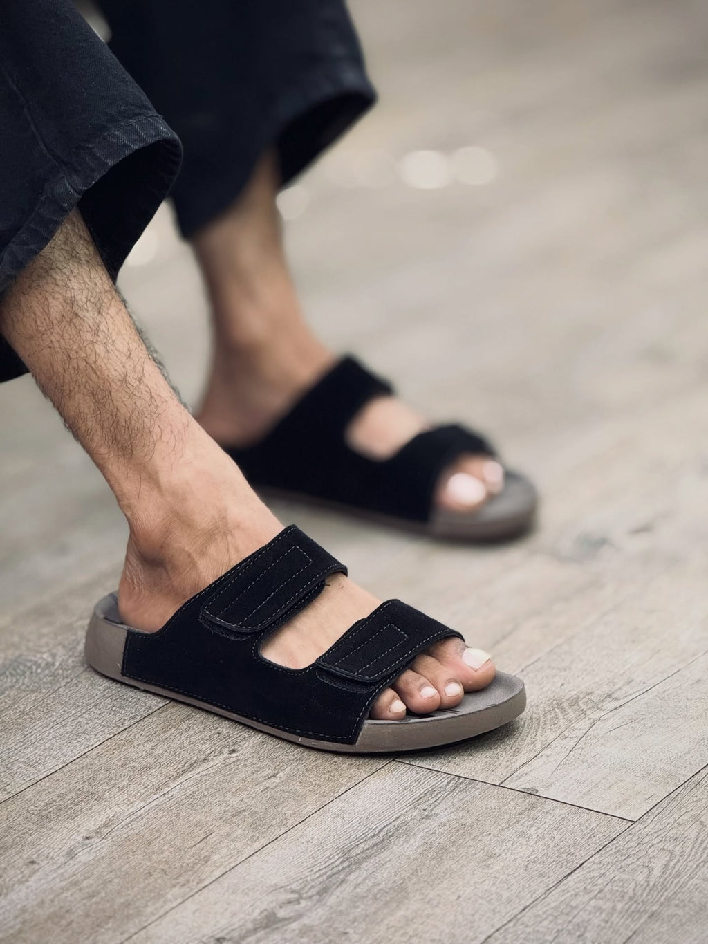Men's Suede Slide Sandals Adjustable Strap Casual House Slippers